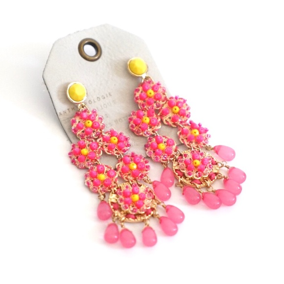 Anthropologie Jewelry - Anthropologie Pink Beaded Statement Earrings